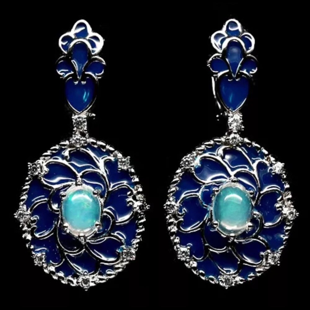 Natural Opal and Enamel sterling silver 925 Set